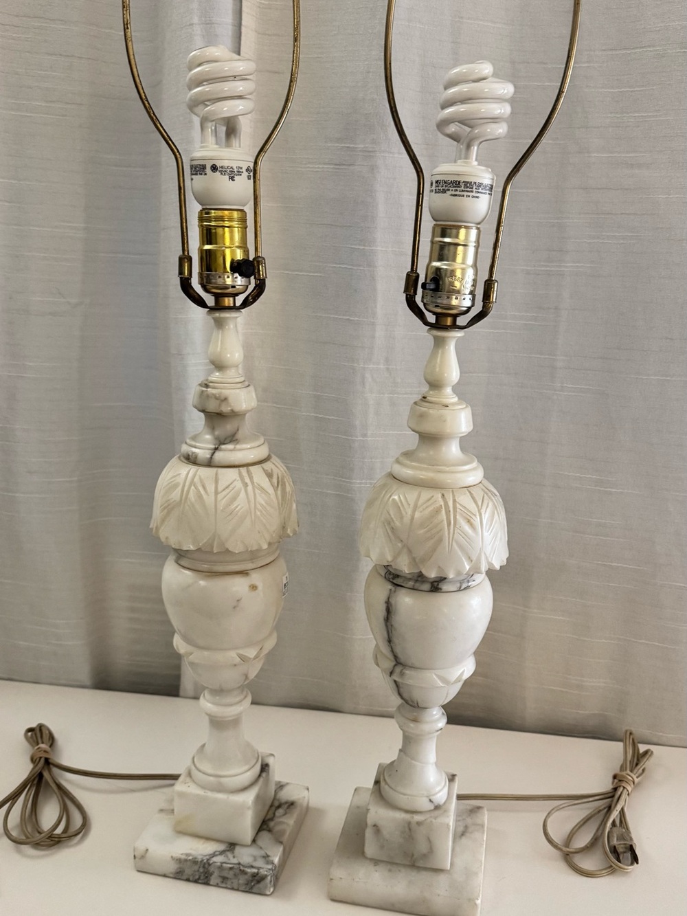 Elegant White Marble Table Lamps - Pair